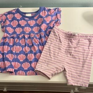 Hannah Anderson Pink and Purple Shell Print Top and Striped Shorts Set